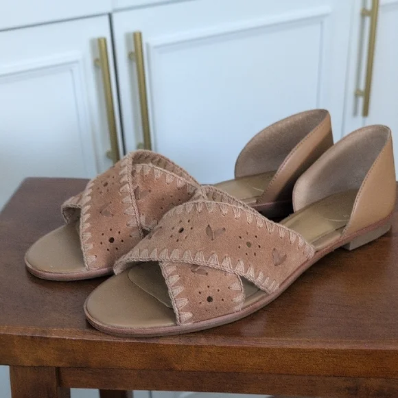Jack Rogers Lindsey Tan Cut Out Suede Women's Flats Suze 38 - Picture 3 of 8